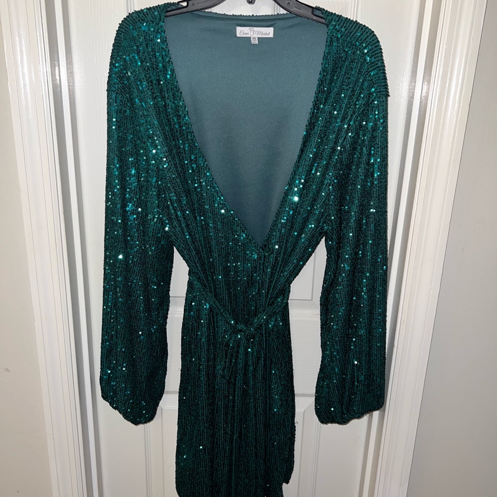 Emerald Green Sparkly Wrap Top
